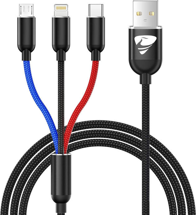 Multi Charger Cable, Multi Charging Cable 3 in 1 Fast Multi USB Charger Cable Multiple Cable Nylon with Micro USB Type C, Ip 14 13 12 11 Android Galaxy S22 S21 S20, Huawei, Kindle, LG