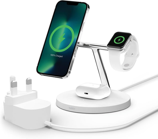 Magsafe 3 in 1 Wireless Charging Station, 15W Iphone and Apple Watch Fast Wireless Charger, Airpods Charging Station for Iphone 15, 14, 13, 12 Series, Apple Watch 9, 8, 7, SE, Ultra - White