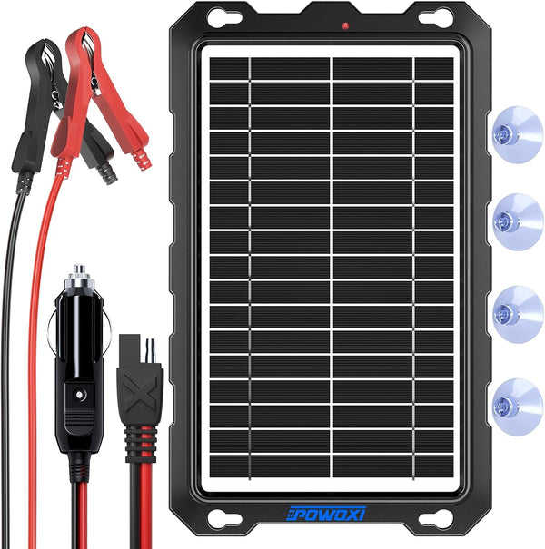 -9W-Solar-Battery-Trickle-Charger-Maintainer -12V Portable Waterproof Solar Panel Trickle Charging Kit for Car, Motorcycle, Boat, Marine, RV, Trailer, Powersports, Snowmobile, Etc.